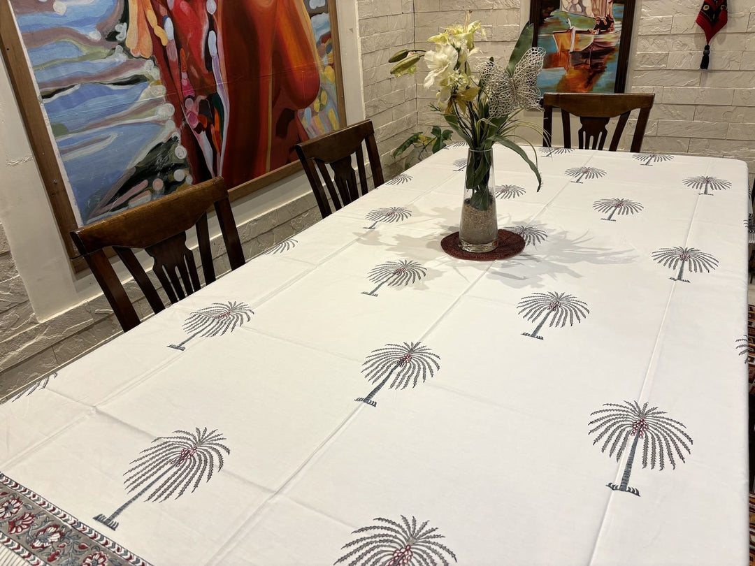 Gulzar 100% Cotton 8 Seater Table Cover(60 x 108 inches)- Palm