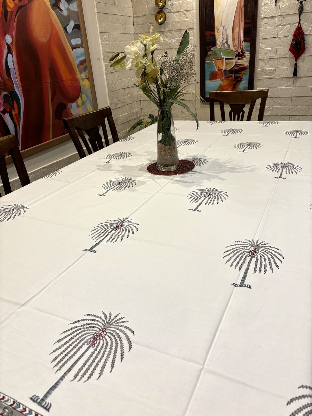 Gulzar 100% Cotton 8 Seater Table Cover(60 x 108 inches)- Palm