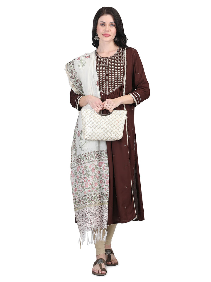 100% Cotton Floral Hand-Block Printed Dupatta - 102