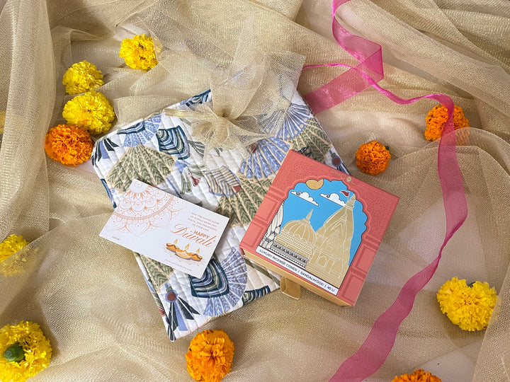 Diwali Hamper - Cushion Cover, Brass Diya, Phool Incense Cone-127