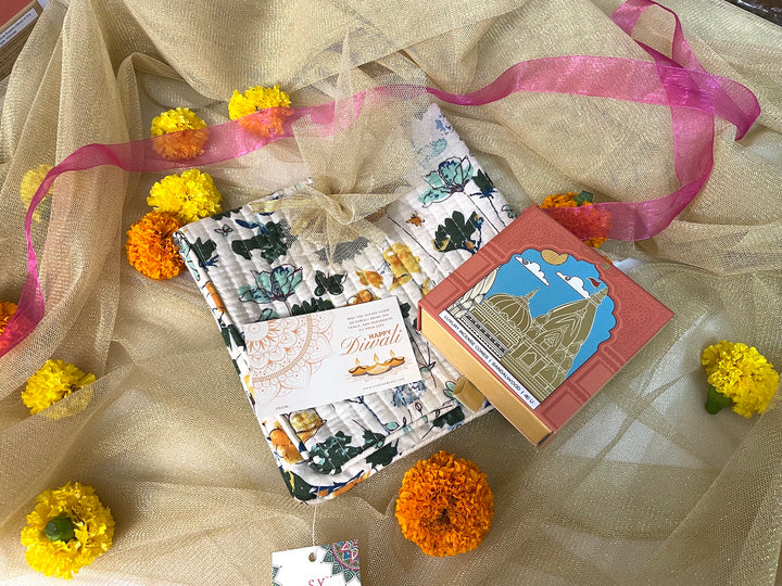 Diwali Hamper - Cushion Cover, Brass Diya, Phool Incense Cone-133