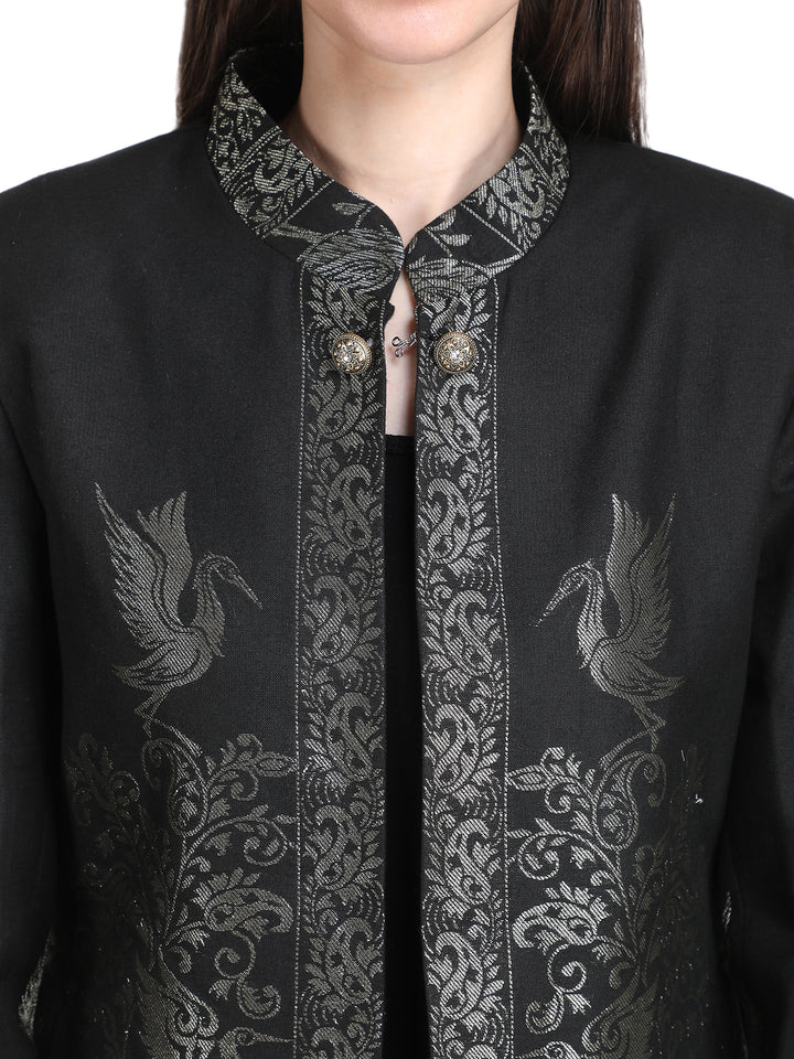 Black Zari Embroidered Statement Open-Front Jacket - 110