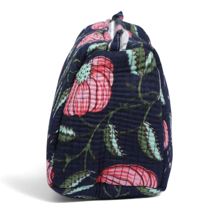 Quilted Hand-Block Printed Travel Organiser Set of 3 — Navy Rose- 100
