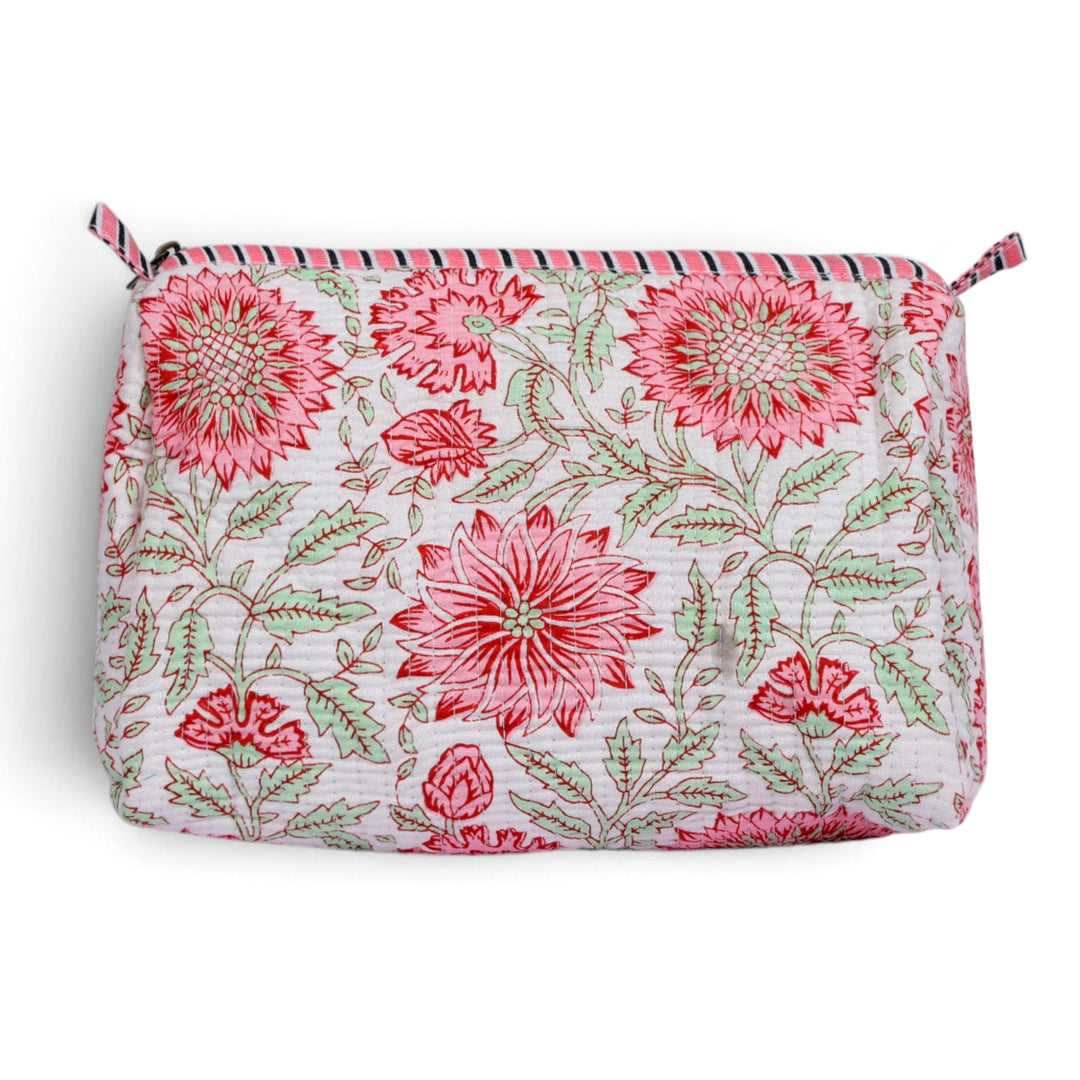 Quilted Hand-Block Printed Travel Organiser Set of 3 — White Dahlia- 102