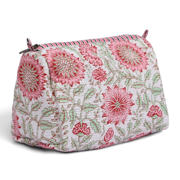 Quilted Hand-Block Printed Travel Organiser Set of 3 — White Dahlia- 102