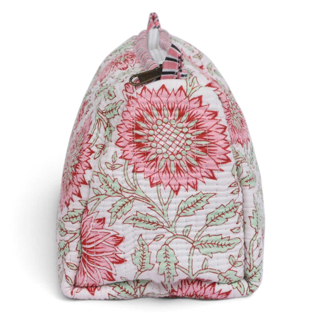 Quilted Hand-Block Printed Travel Organiser Set of 3 — White Dahlia- 102