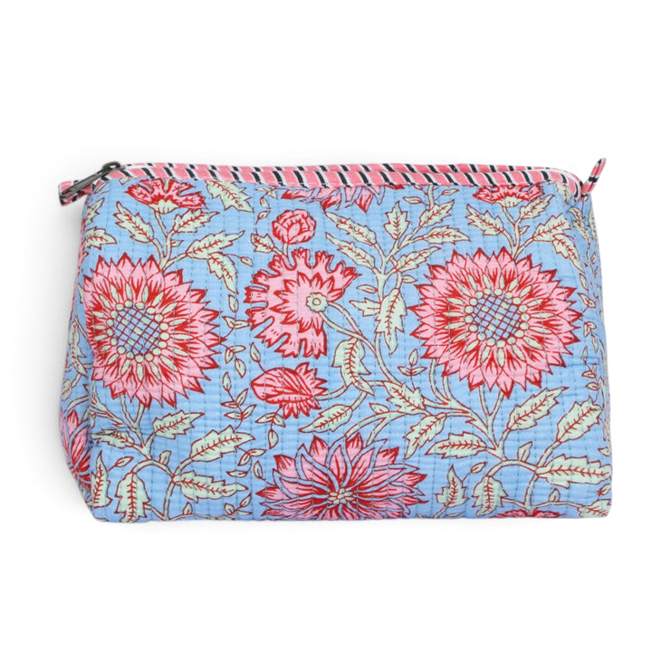 Quilted Hand-Block Printed Travel Organiser Set of 3 — Cornflower Blue- 103