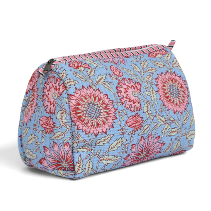 Quilted Hand-Block Printed Travel Organiser Set of 3 — Cornflower Blue- 103