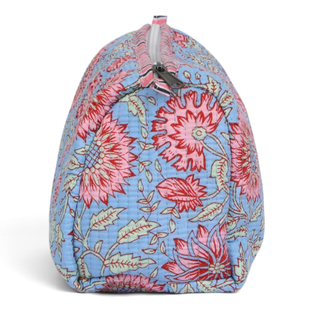 Quilted Hand-Block Printed Travel Organiser Set of 3 — Cornflower Blue- 103