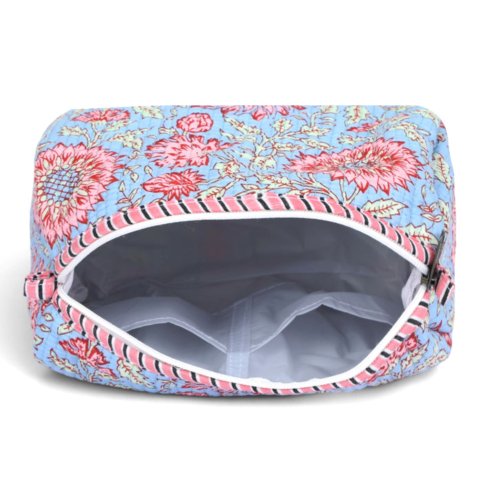 Quilted Hand-Block Printed Travel Organiser Set of 3 — Cornflower Blue- 103