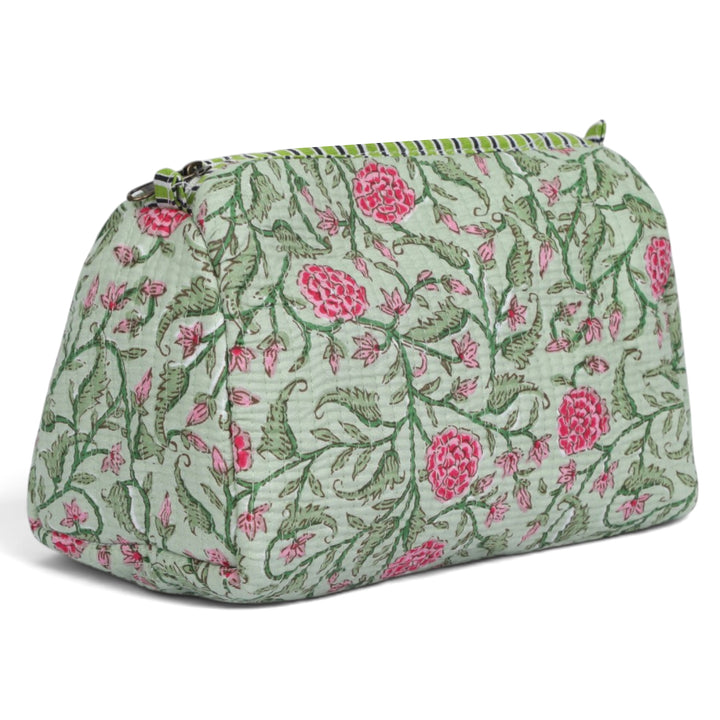 Quilted Hand-Block Printed Travel Organiser Set of 3 — Sage Green- 104