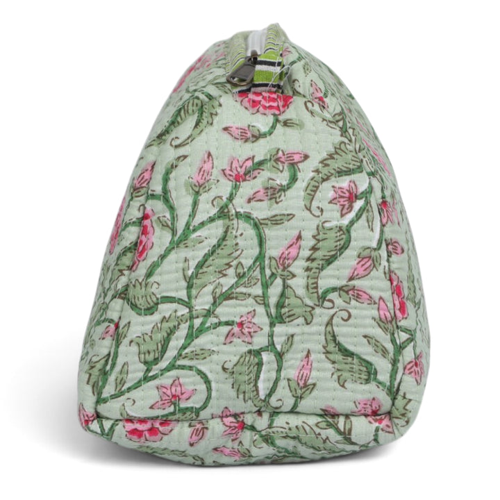 Quilted Hand-Block Printed Travel Organiser Set of 3 — Sage Green- 104