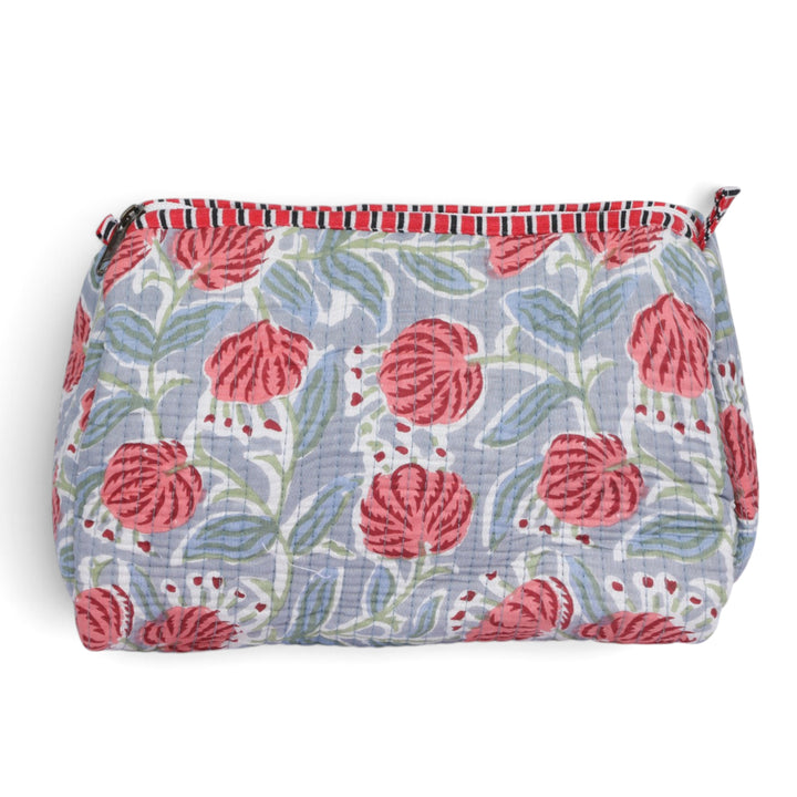 Quilted Hand-Block Printed Travel Organiser Set of 3 — Grey Rose- 105