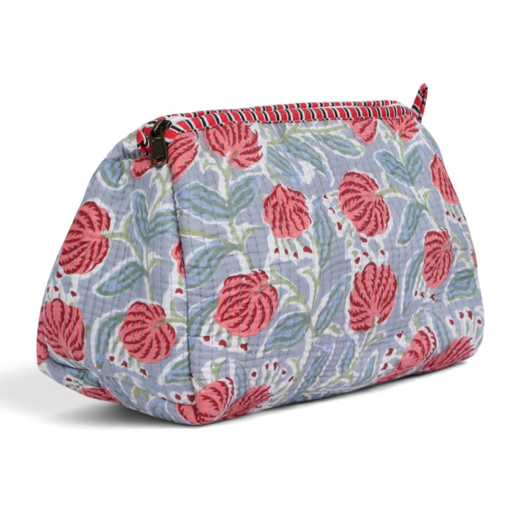 Quilted Hand-Block Printed Travel Organiser Set of 3 — Grey Rose- 105