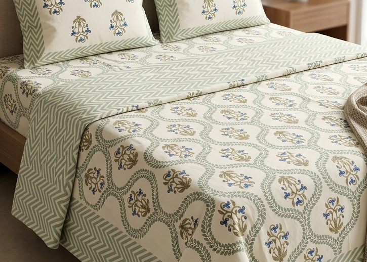 Gulnaar Royale Queen Size(90 x 108 Inches) Bedsheet (Green)- 104