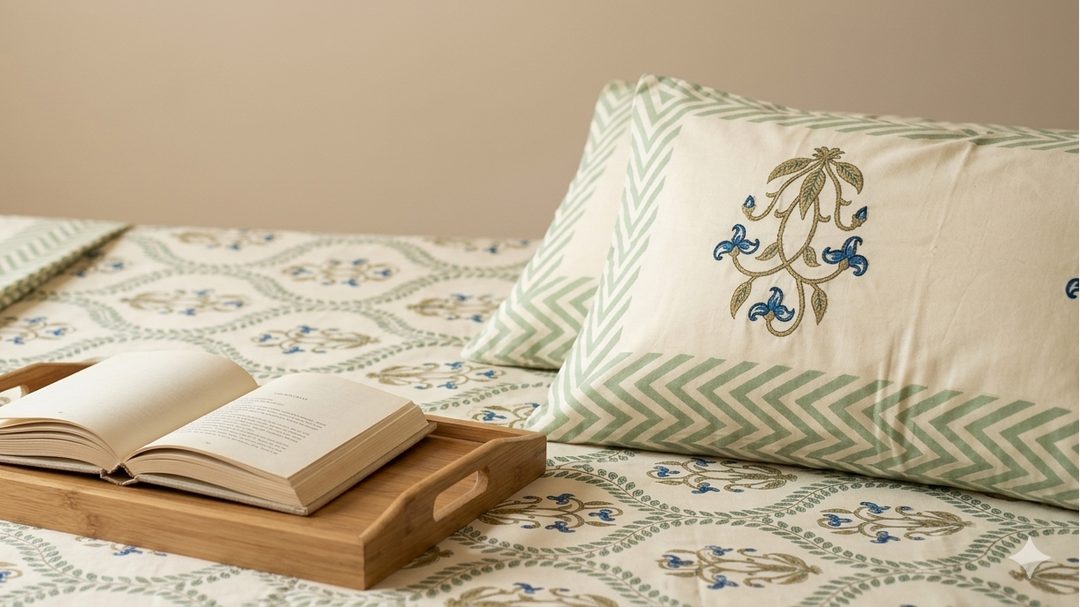Gulnaar Royale Queen Size(90 x 108 Inches) Bedsheet (Green)- 104