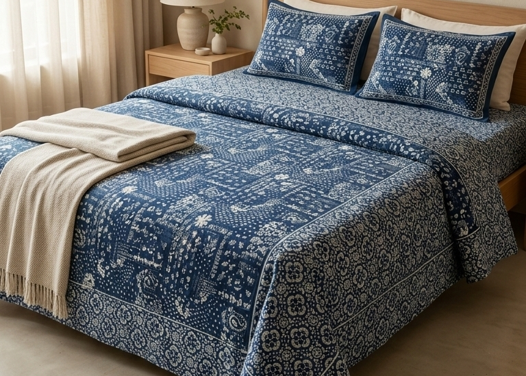 Gulnaar Royale Elite Queen Size (90 x 108 Inches) Bedsheet (Blue)- 108