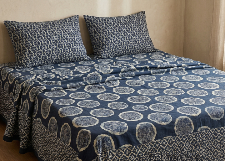 Gulnaar Royale Elite Queen Size (90 x 108 Inches)Indigo Bedsheet (Blue)- 110