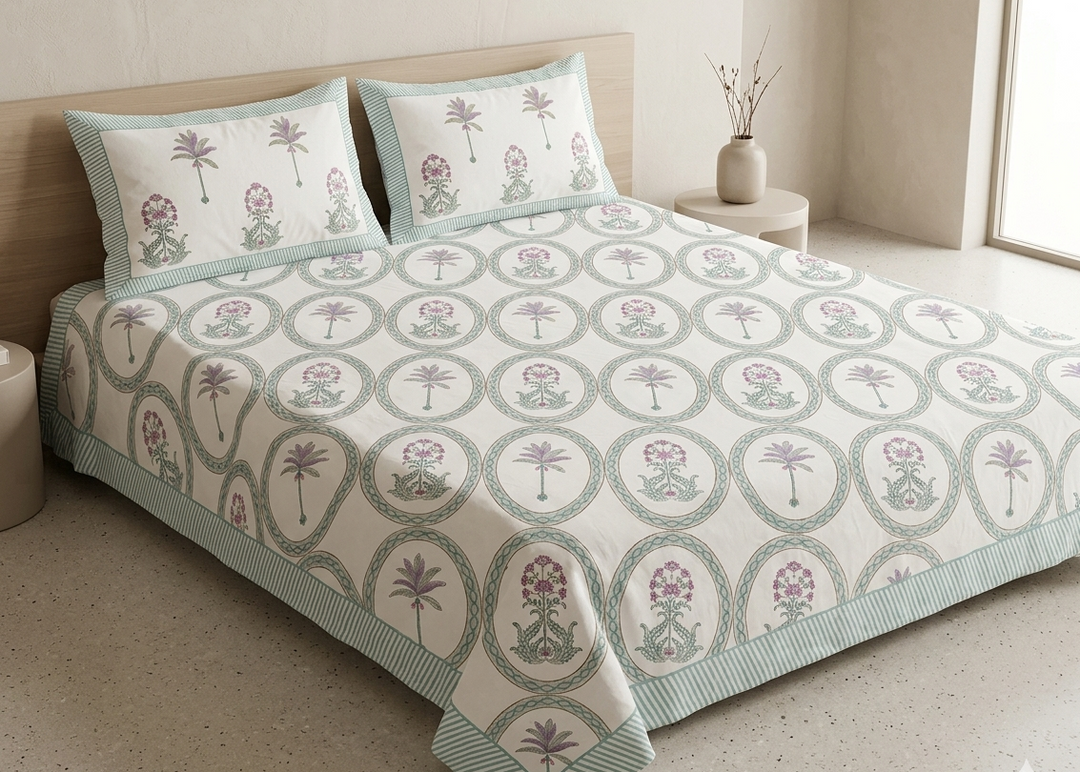Gulnaar Edit Luxury Queen Size (90 x 108 Inches) Bedsheet (Lavender) - 120