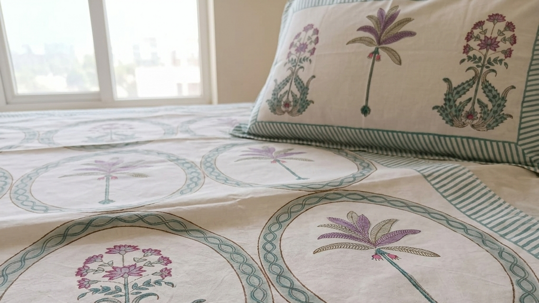 Gulnaar Edit Luxury Queen Size (90 x 108 Inches) Bedsheet (Lavender) - 120
