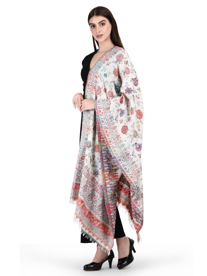 Woven 100% Fine Wool Shawl - White Kani