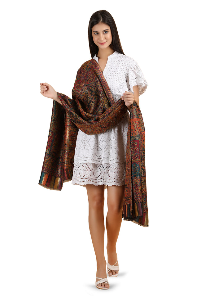 Mughal Darbar 100% Modal Wool Stole  - Black- 306