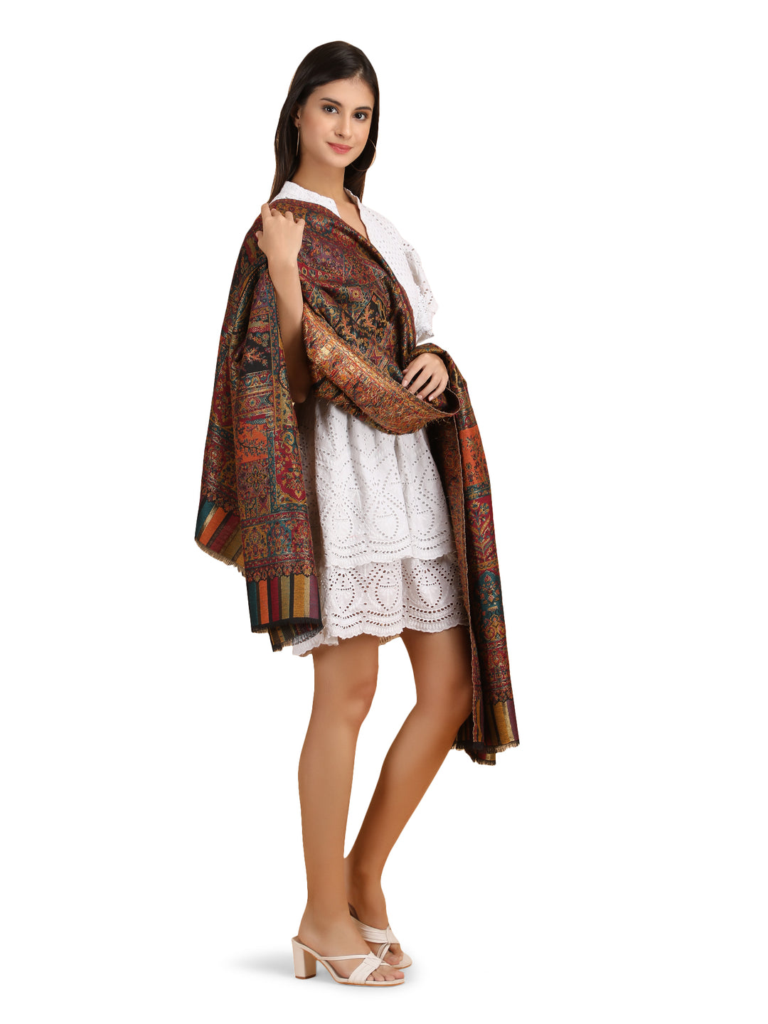 Mughal Darbar 100% Modal Wool Stole  - Black- 306