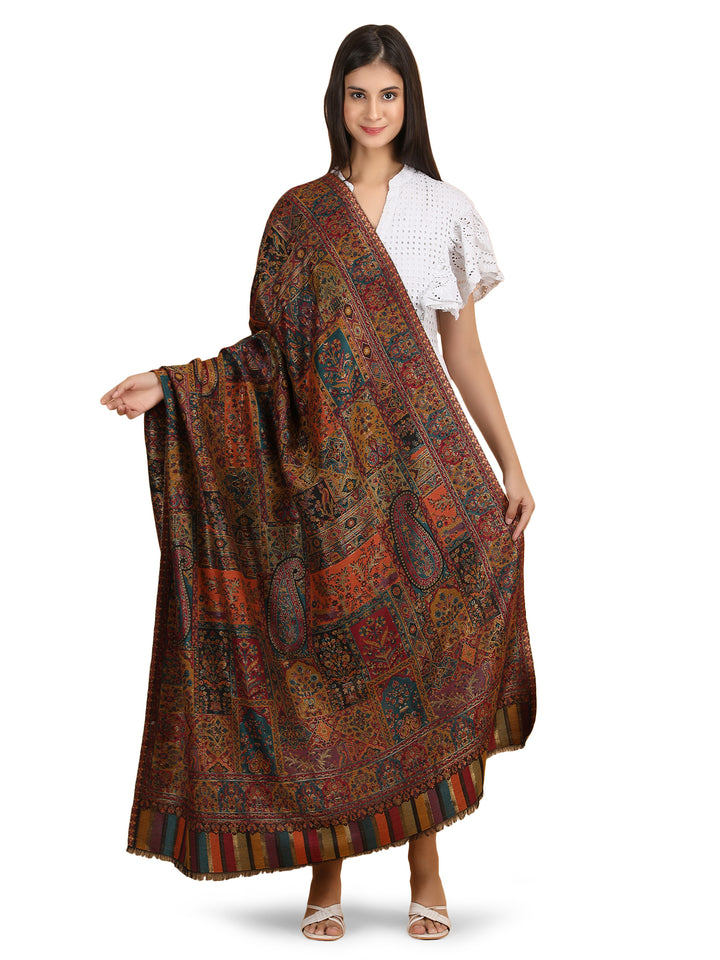 Mughal Darbar 100% Modal Wool Stole  - Black- 306