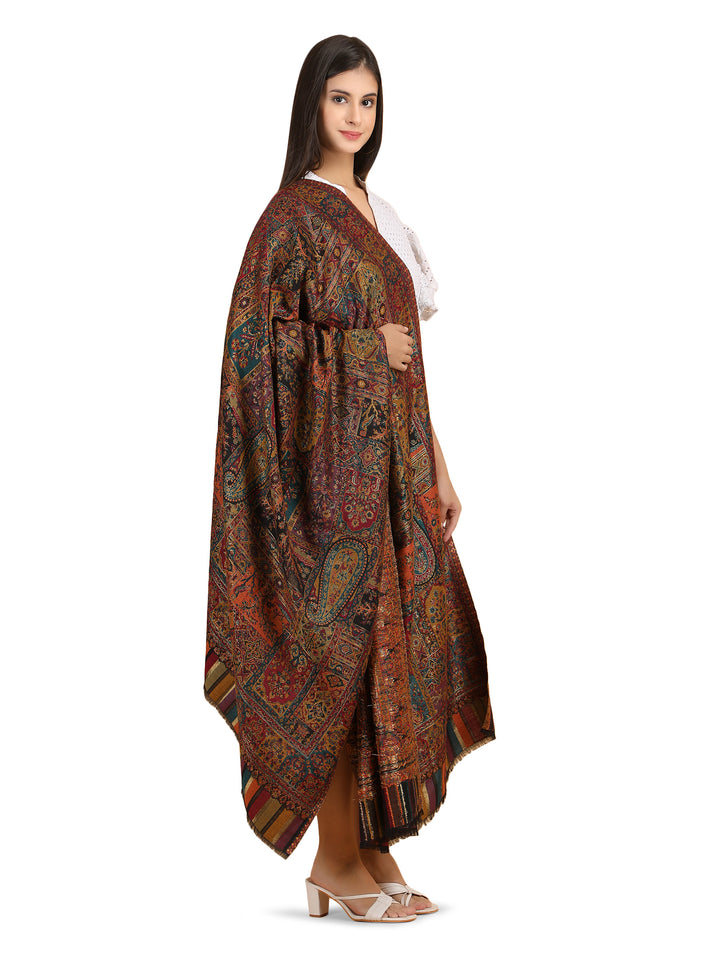 Mughal Darbar 100% Modal Wool Stole  - Black- 306