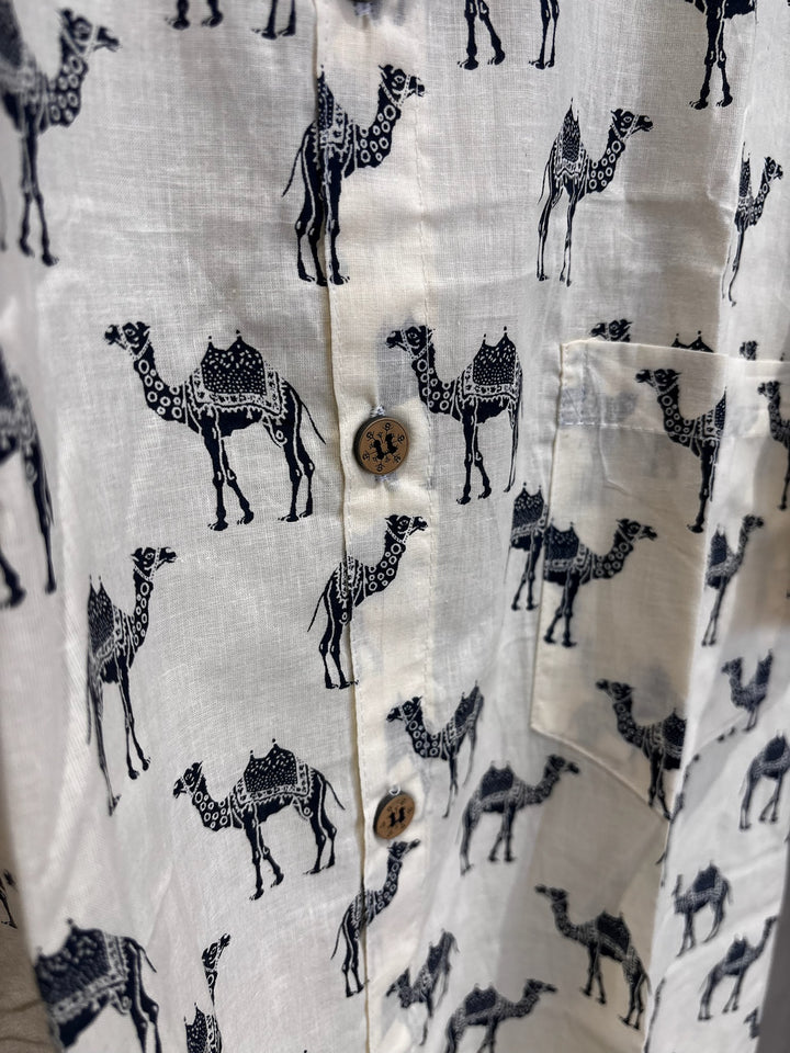Off White Handblock Printed 100% Cotton Shirt For Men – Regular Fit - 107