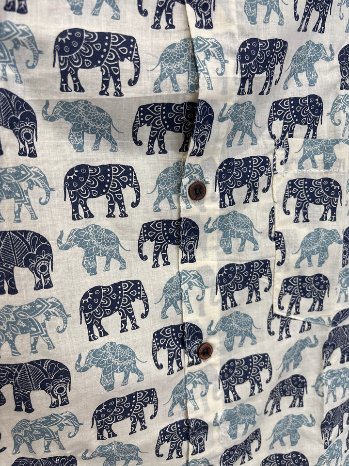 White Handblock Printed 100% Cotton Shirt For Men – Regular Fit - 108
