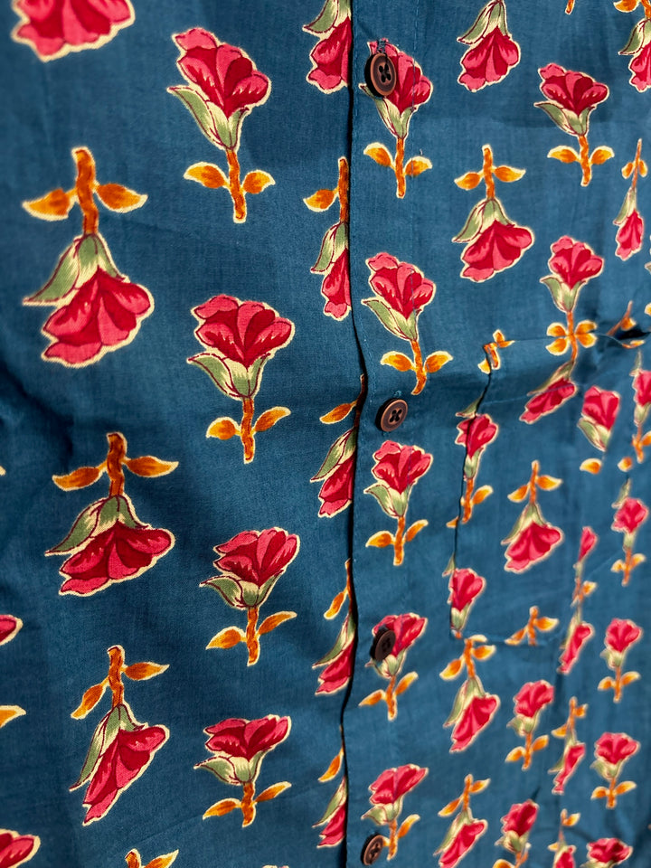 Blue Handblock Printed 100% Cotton Shirt For Men – Regular Fit - 109