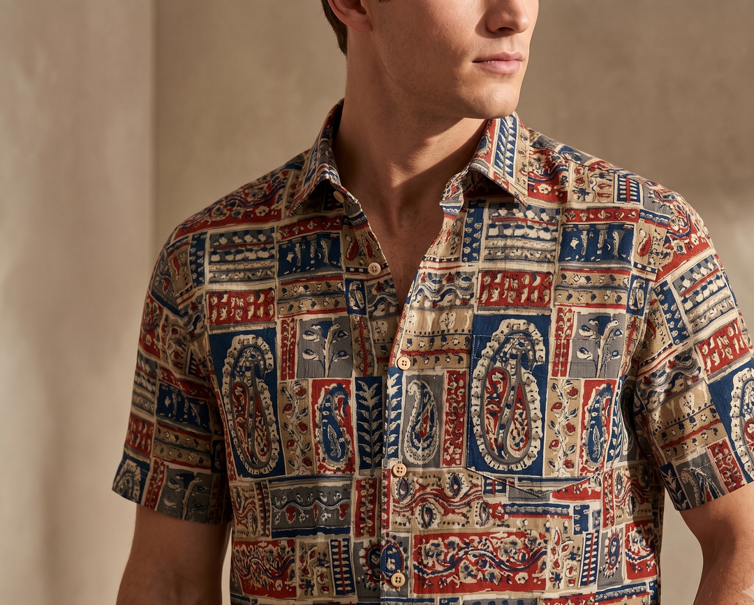 Multicolor Handblock Printed 100% Cotton Shirt For Men – Regular Fit - 110