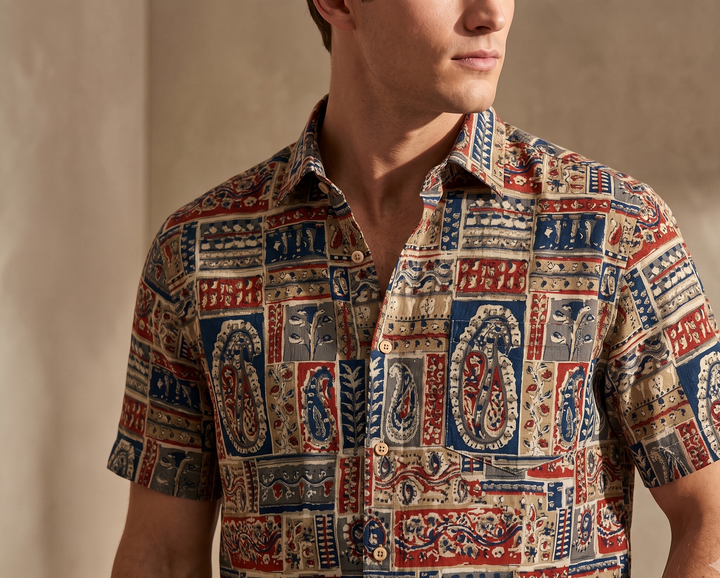 Multicolor Handblock Printed 100% Cotton Shirt For Men – Regular Fit - 110