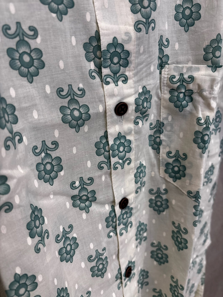 White Handblock Printed 100% Cotton Shirt For Men – Regular Fit - 111