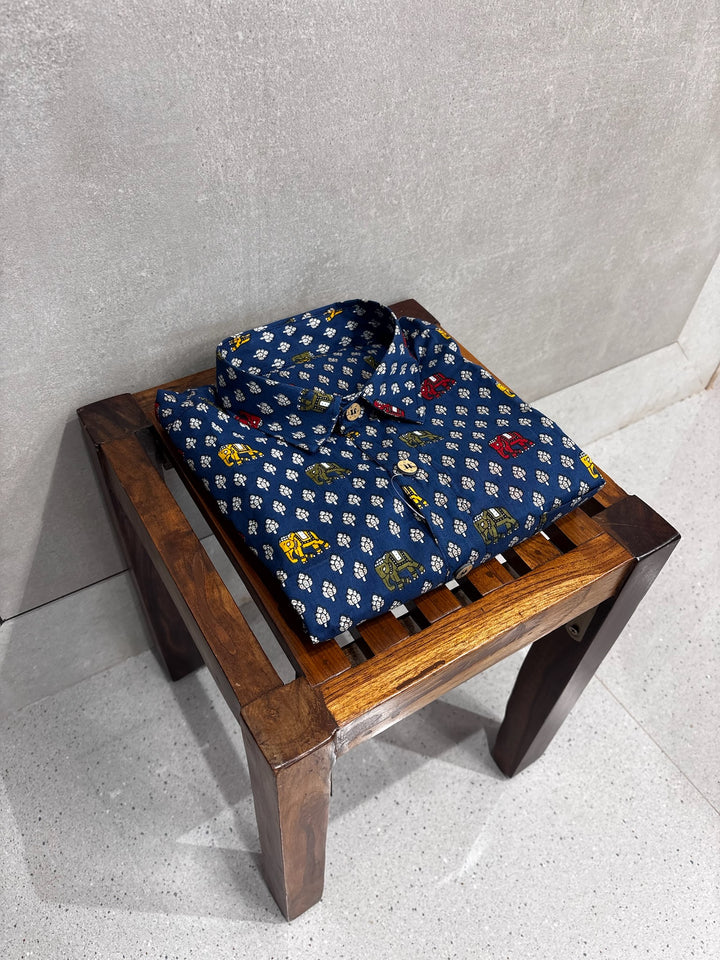 Blue Handblock Printed 100% Cotton Shirt For Men – Regular Fit - 113