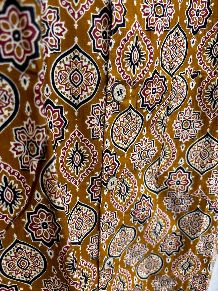 Yellow Handblock Printed 100% Cotton Shirt For Men – Regular Fit - 115
