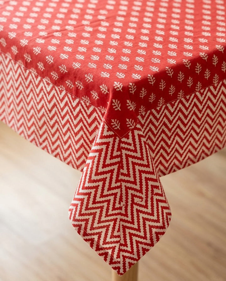 Red Mogra Motif 100% Cotton Square Table Cover(40 x 40 inches)