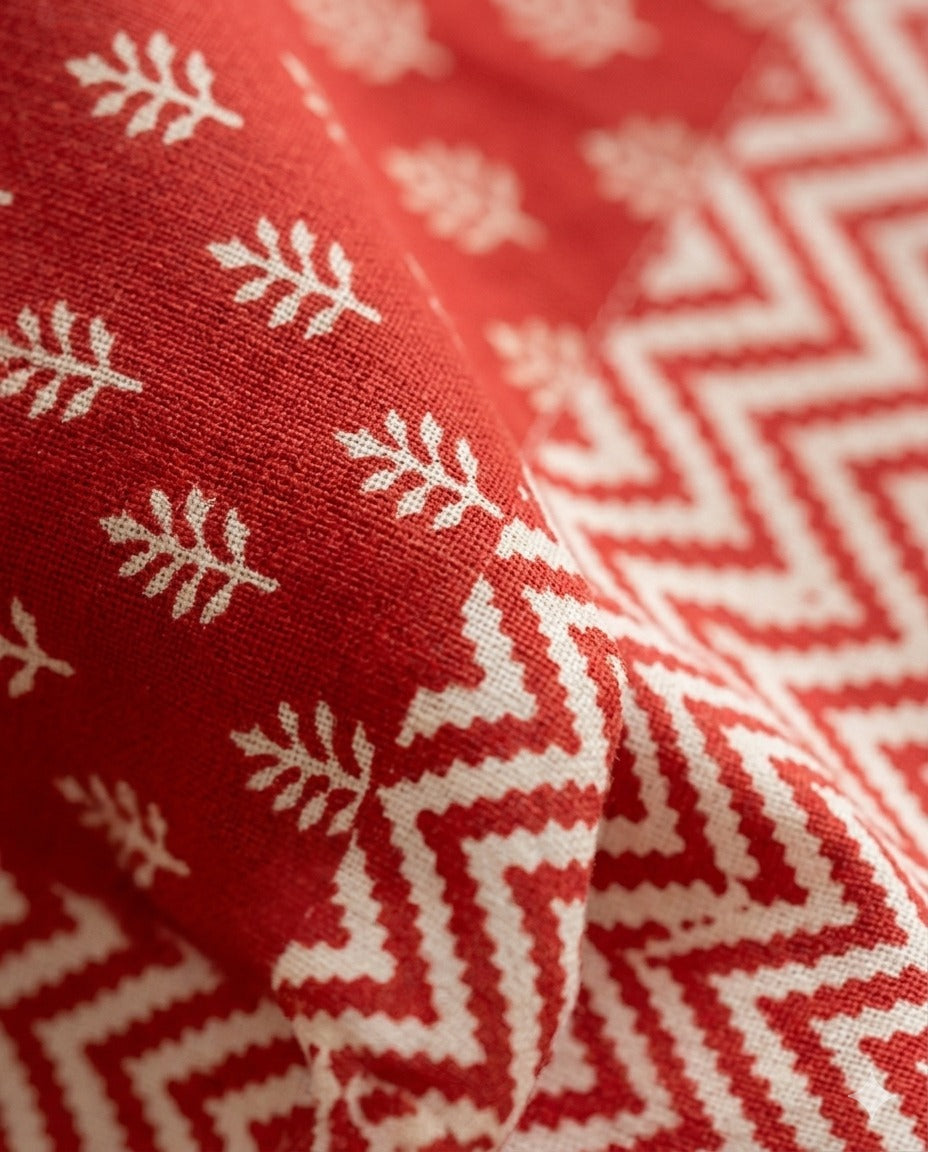 Red Mogra Motif 100% Cotton Square Table Cover(40 x 40 inches)