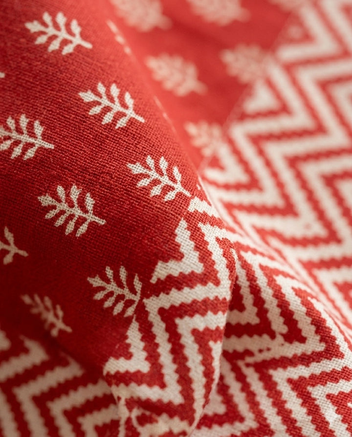 Red Mogra Motif 100% Cotton Square Table Cover(40 x 40 inches)