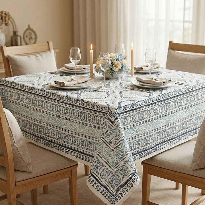 Surya Tarangini 100% Cotton Sqaure Table Cover- Blue