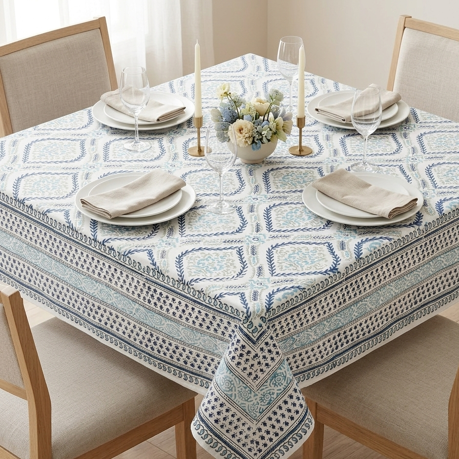 Surya Tarangini 100% Cotton Sqaure Table Cover- Blue