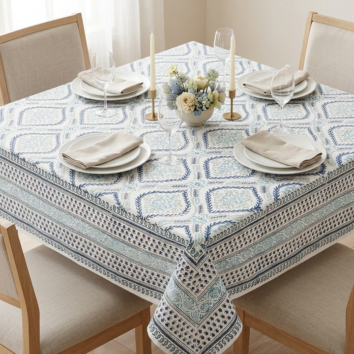 Surya Tarangini 100% Cotton Sqaure Table Cover- Blue