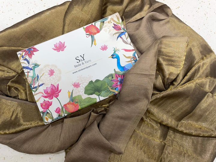 Him/Her Beige Gold Zari Reversible 100% Fine Wool Stole- 183