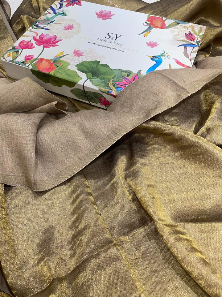 Him/Her Beige Gold Zari Reversible 100% Fine Wool Stole- 183