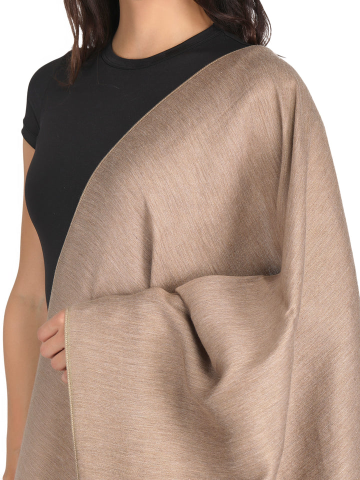 Him/Her Beige Gold Zari Reversible 100% Fine Wool Stole- 183