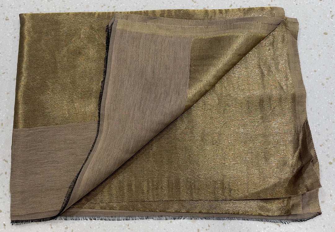 Him/Her Beige Gold Zari Reversible 100% Fine Wool Stole- 183