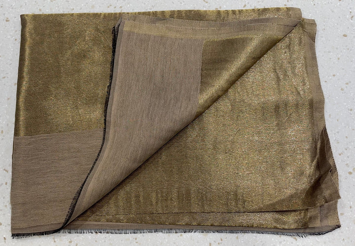 Him/Her Beige Gold Zari Reversible 100% Fine Wool Stole- 183