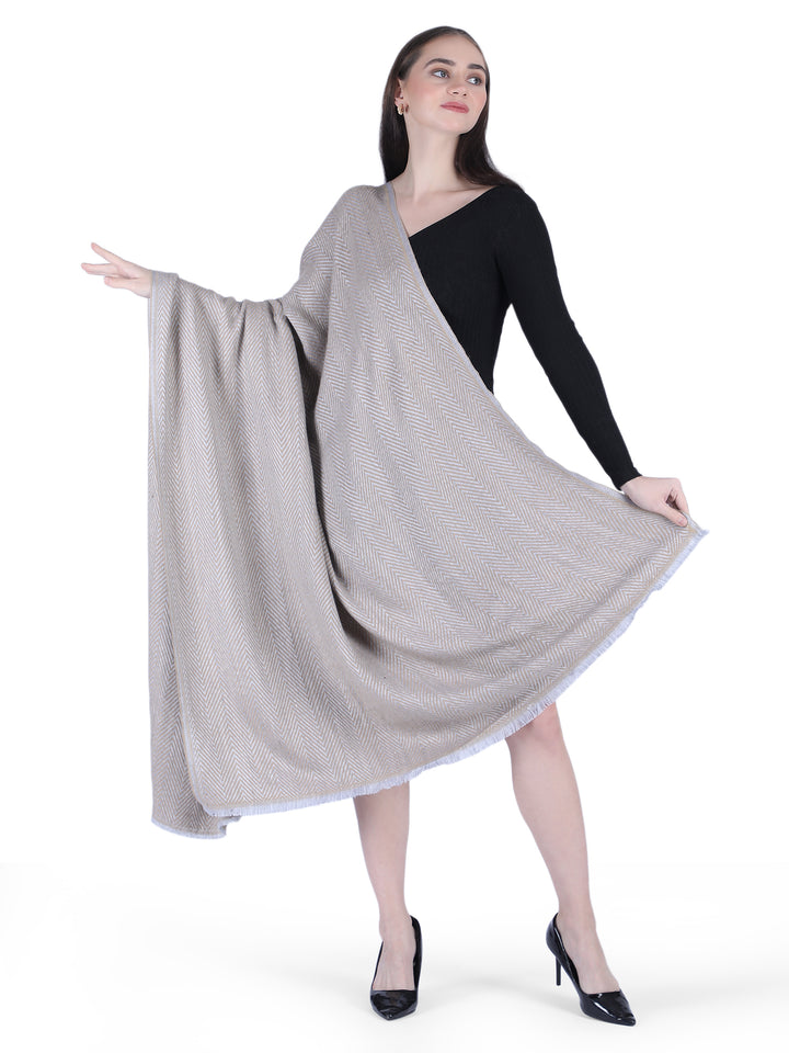 Him/Her Herringbone Mix Wool Shawl - Grey- 126