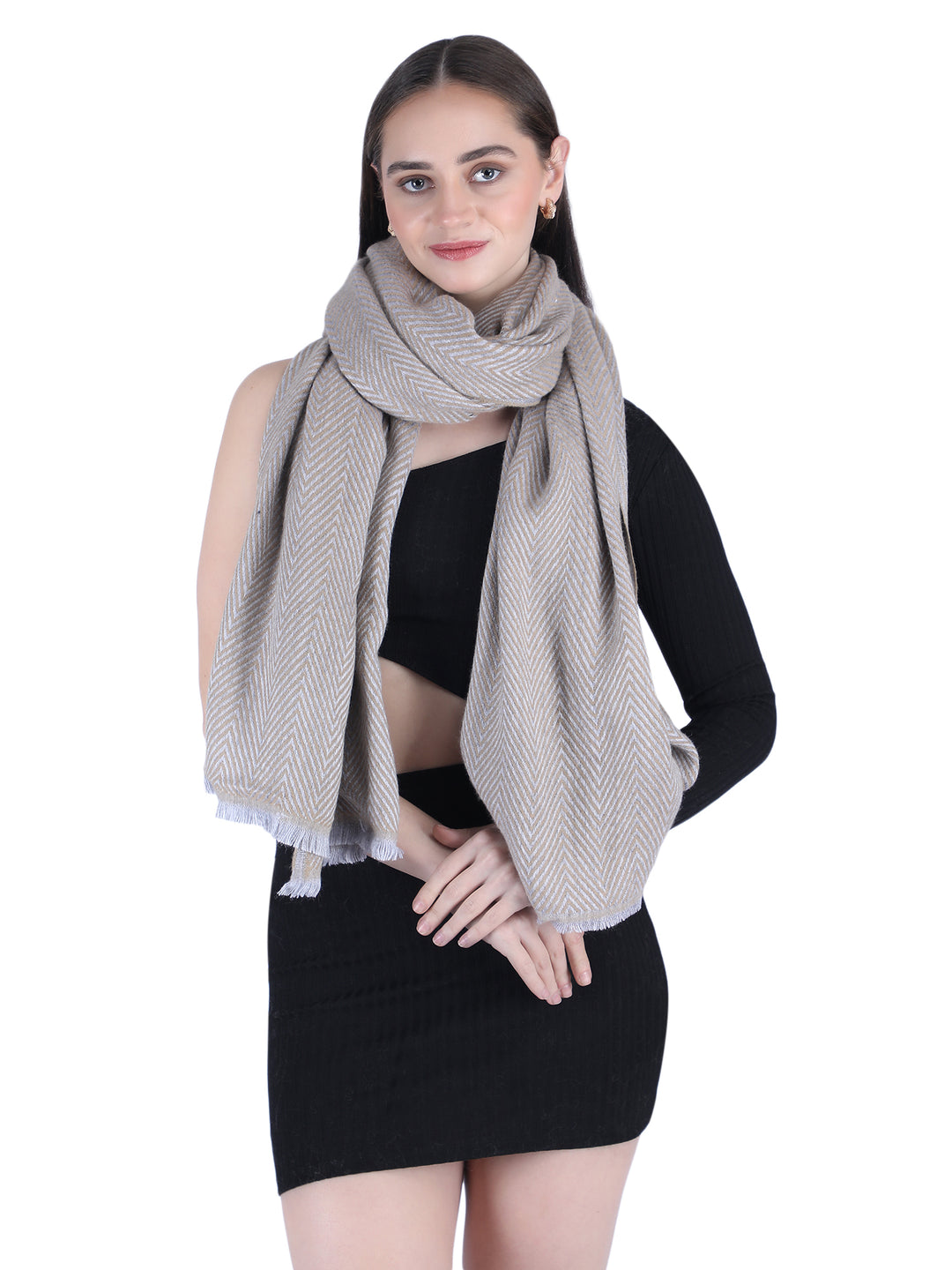 Him/Her Herringbone Mix Wool Shawl - Grey- 126